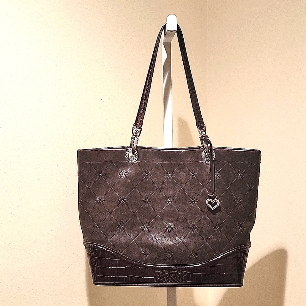 VINTAGE BRIGHTON SHOULDER/TOTE BAG IN QUILTED BROWN LEATHER